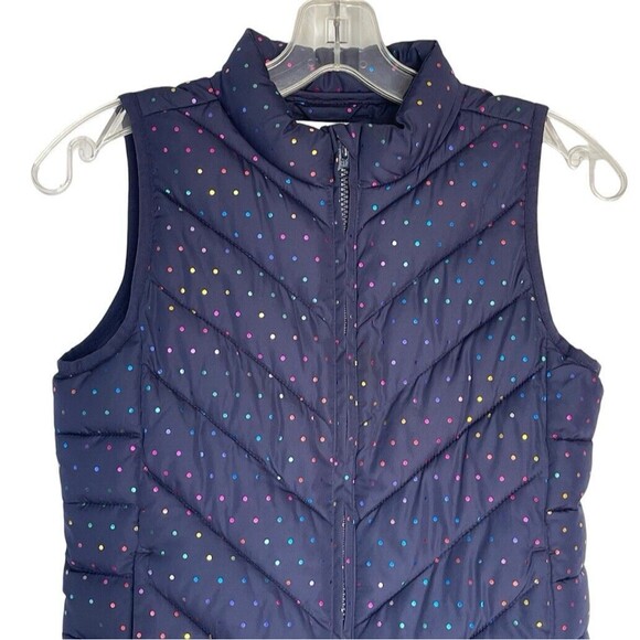 Gap Teen Girls puffer vest Water Resistant Large Blue Polka Dots - Picture 3 of 11